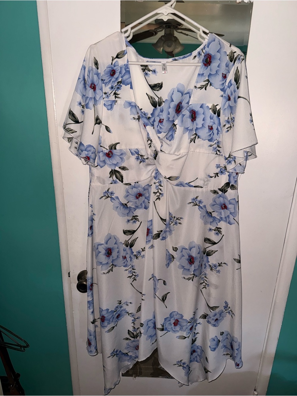 Rosegal White Midi Dress with Light Blue Floral Print